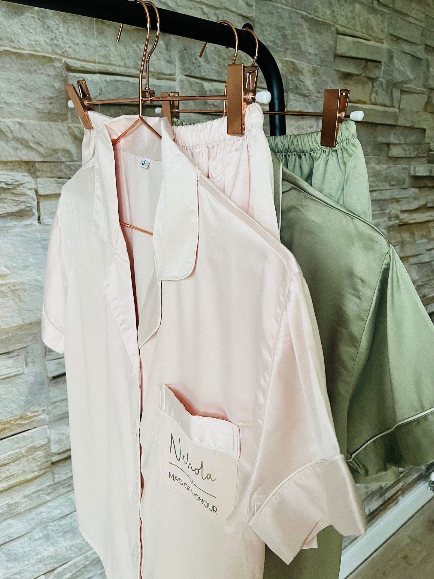 Oyster Bridesmaid Satin shirt Pjs | Maid of honour pjs | bridesmaid robes | Pjs for bridal party | Satin bridesmaid pjs | Cami Pjs