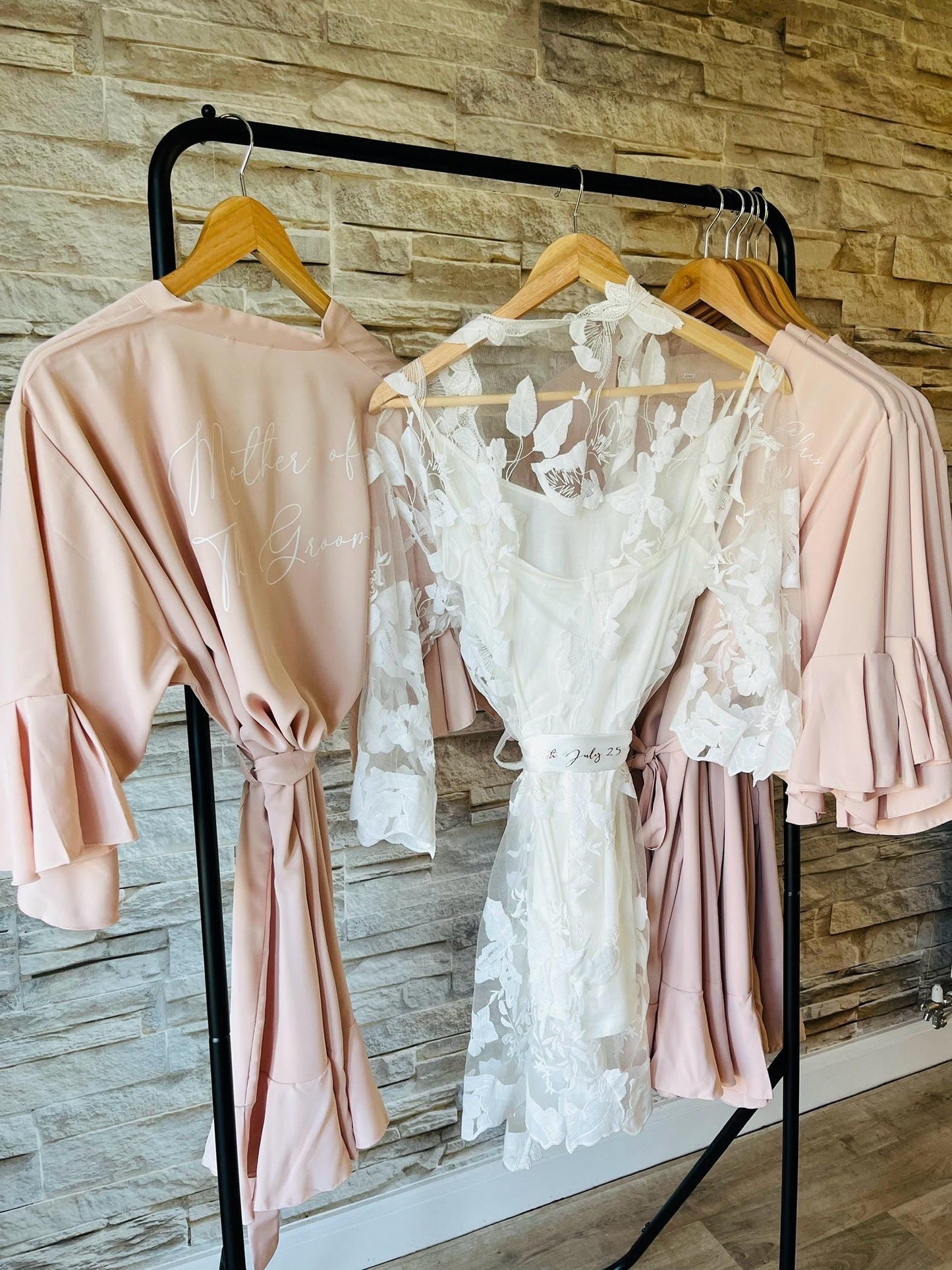 Blush Ruffle Bridesmaid Robes - Bridesmaid personalised Robe - Maid of honour robe - Bride robe - Pastel Robe - Satin Robe