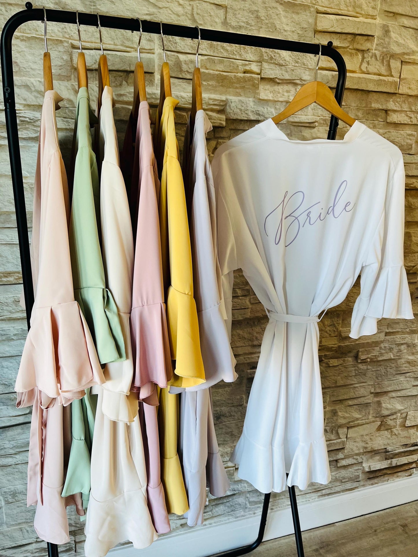 Blush Ruffle Bridesmaid Robes - Bridesmaid personalised Robe - Maid of honour robe - Bride robe - Pastel Robe - Satin Robe