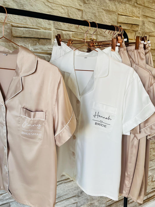 Oyster Bridesmaid Satin shirt Pjs | Maid of honour pjs | bridesmaid robes | Pjs for bridal party | Satin bridesmaid pjs | Cami Pjs