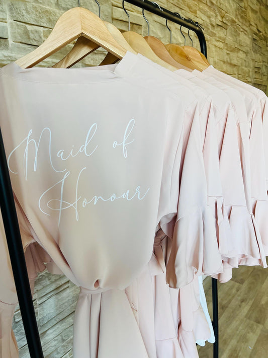 Blush Ruffle Bridesmaid Robes - Bridesmaid personalised Robe - Maid of honour robe - Bride robe - Pastel Robe - Satin Robe