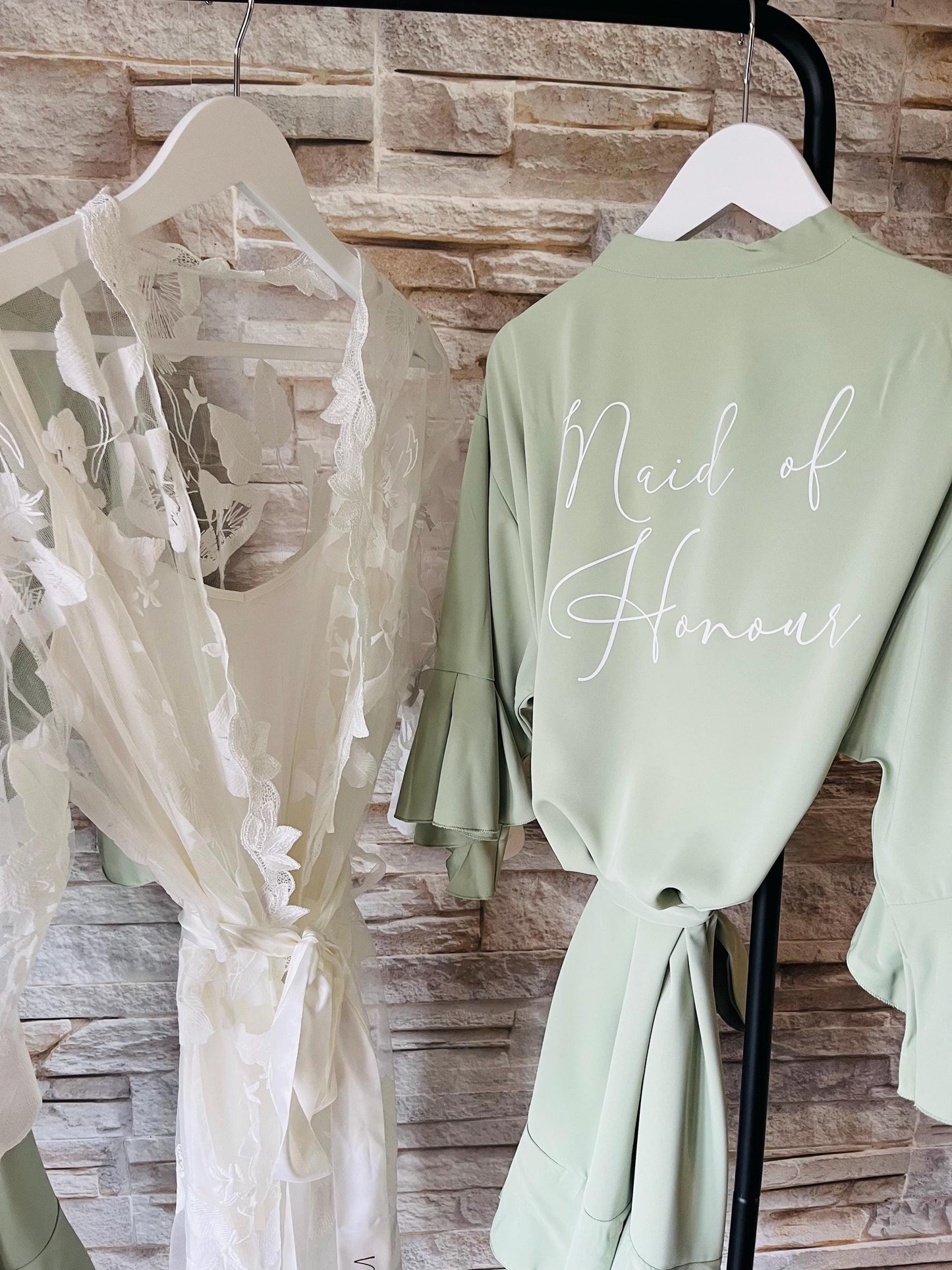 Sage Ruffle Bridesmaid Robes - Bridesmaid personalised Robe - Maid of honour robe - Bride robe - Pastel Robe - Satin Robe