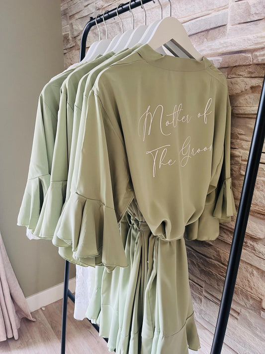 Sage Ruffle Bridesmaid Robes - Bridesmaid personalised Robe - Maid of honour robe - Bride robe - Pastel Robe - Satin Robe