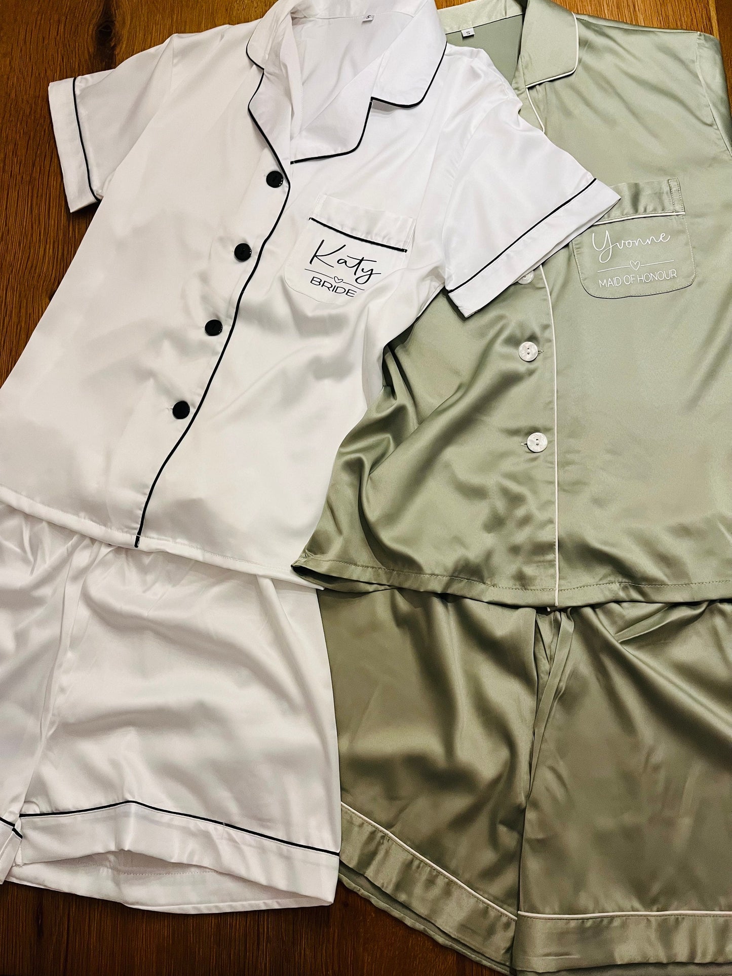 Oyster Bridesmaid Satin shirt Pjs | Maid of honour pjs | bridesmaid robes | Pjs for bridal party | Satin bridesmaid pjs | Cami Pjs