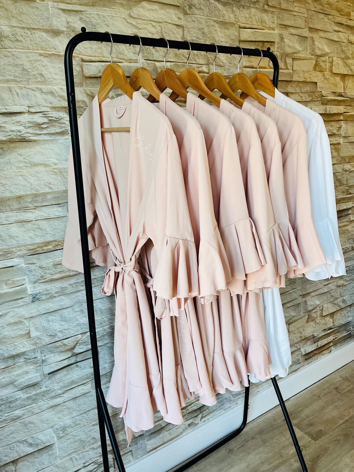 Blush Ruffle Bridesmaid Robes - Bridesmaid personalised Robe - Maid of honour robe - Bride robe - Pastel Robe - Satin Robe