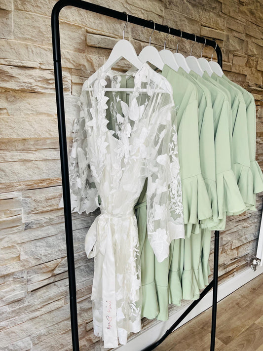 Sage Ruffle Bridesmaid Robes - Bridesmaid personalised Robe - Maid of honour robe - Bride robe - Pastel Robe - Satin Robe