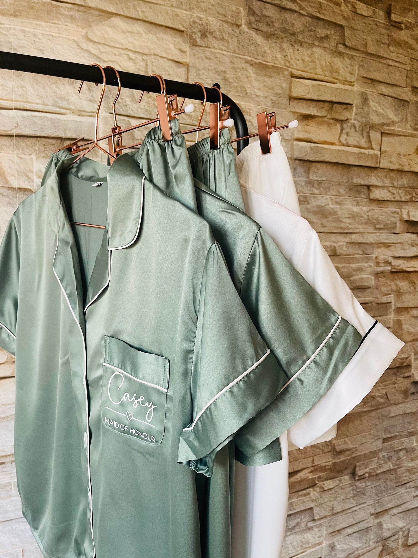 Oyster Bridesmaid Satin shirt Pjs | Maid of honour pjs | bridesmaid robes | Pjs for bridal party | Satin bridesmaid pjs | Cami Pjs