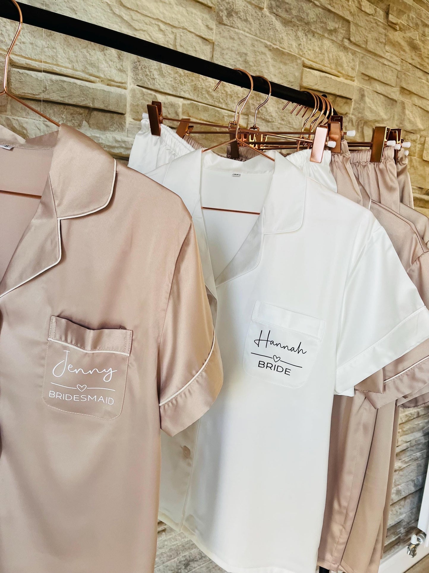 Oyster Bridesmaid Satin shirt Pjs | Maid of honour pjs | bridesmaid robes | Pjs for bridal party | Satin bridesmaid pjs | Cami Pjs