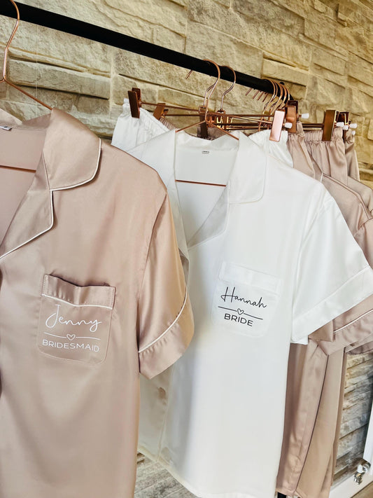 Oyster Bridesmaid Satin shirt Pjs | Maid of honour pjs | bridesmaid robes | Pjs for bridal party | Satin bridesmaid pjs | Cami Pjs