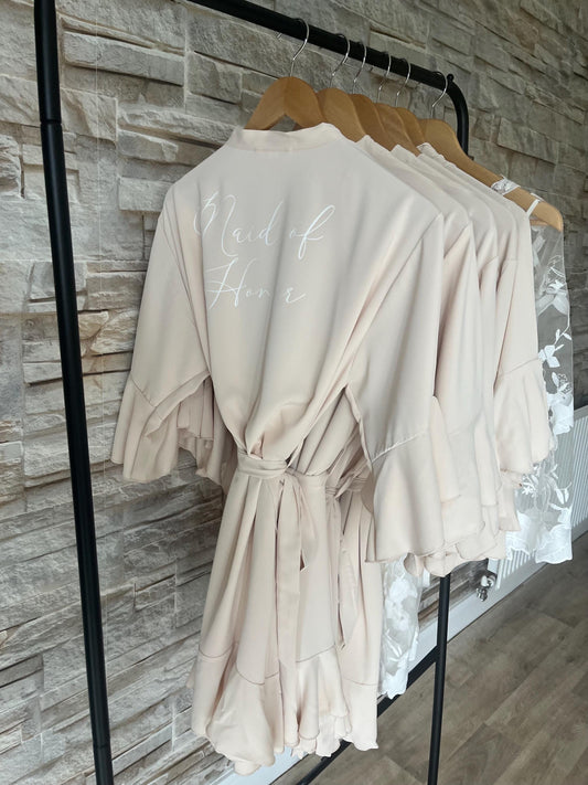 Champagne Ruffle Bridesmaid Robes - Bridesmaid personalised Robe - Maid of honour robe - Bride robe - Pastel Robe - Satin Robe