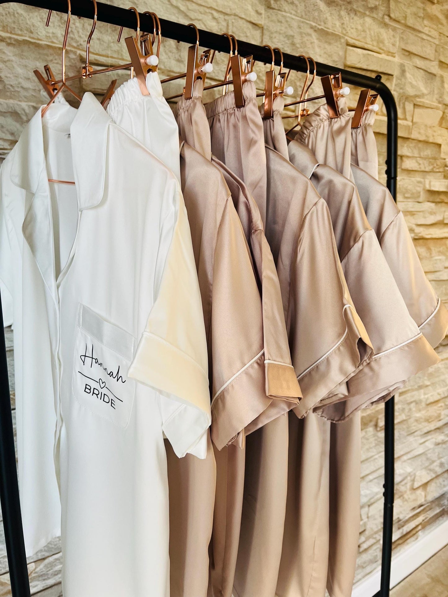 Oyster Bridesmaid Satin shirt Pjs | Maid of honour pjs | bridesmaid robes | Pjs for bridal party | Satin bridesmaid pjs | Cami Pjs